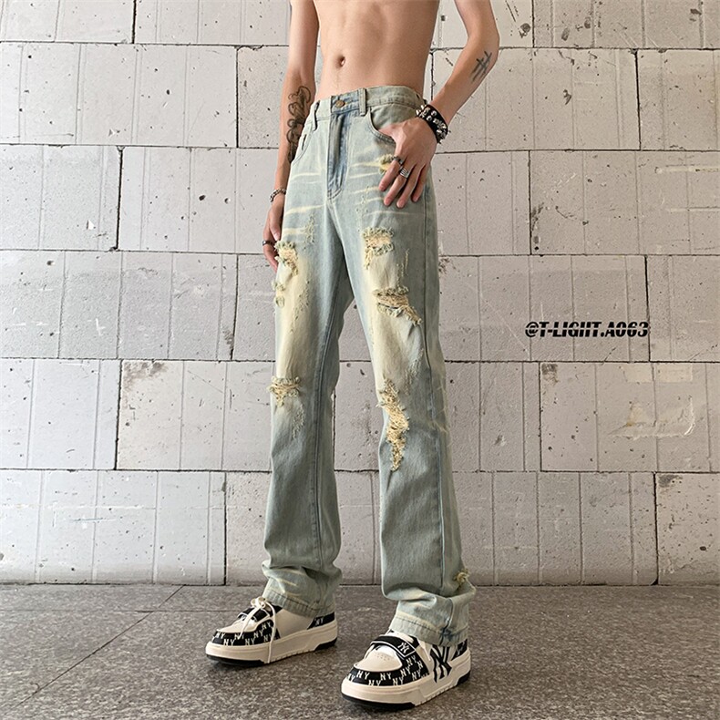 夏季美式高街ins小众破洞牛仔裤货号K755P6588图片