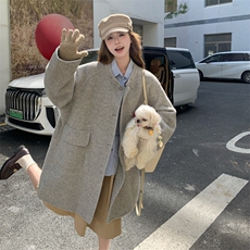 纯色翻领长袖单排扣羊毛大衣女2025冬季新款韩版保暖显瘦毛呢外套，女装羊绒大衣，2C201