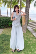 设计感简约纯欲风无袖上衣休闲裤2025夏新款高级感气质时尚两件套，女装套装/套裙，2C135