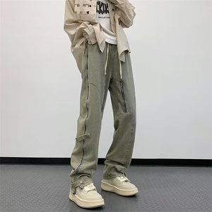 美式高街牛仔裤男拉链开衩个性帅气2023秋季新款ins长裤RK969-P49
