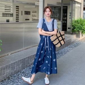 法式假两件短袖套装女2025夏季新款小个子轻熟风休闲半身裙两件套图片