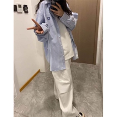 条纹衬衫男女长袖韩版潮流刺绣宽松百搭2025夏ins外套CY1123-P38，男装衬衫，星座412-3