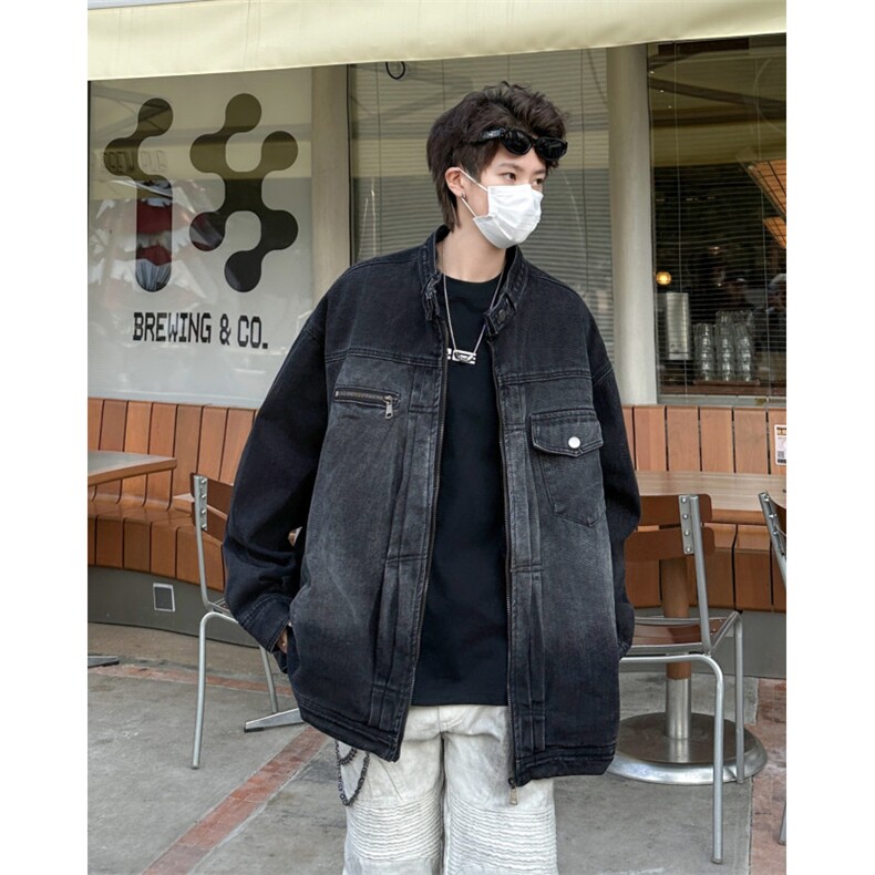 港风小众立领设计感牛仔外套男春秋做旧水洗休闲夹克JK08857-P72,男装工装外套,星座308B-2
