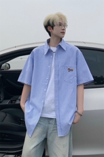B221美式ins港风宽松薄款条纹短袖衬衫SY2556-特P35控59，男装衬衫，电商B221