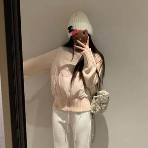 韩系复古小个子针织拼接棉服外套女冬季修身显瘦加厚短款棉衣棉袄图片