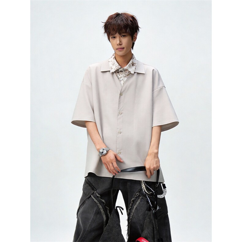 2026夏季新款凉感冰丝花领短袖衬衫男CD6415-特P40建议零售价98,男装T恤,电商A001
