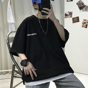 T06常年款男士休闲字母印花T恤衫外套圆领半袖五分袖TEE男女中性图片