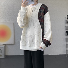 现货WY10169-特P50新中式重磅圆领拼接长袖套头上衣大码卫衣外套，女装短外套，电商A059