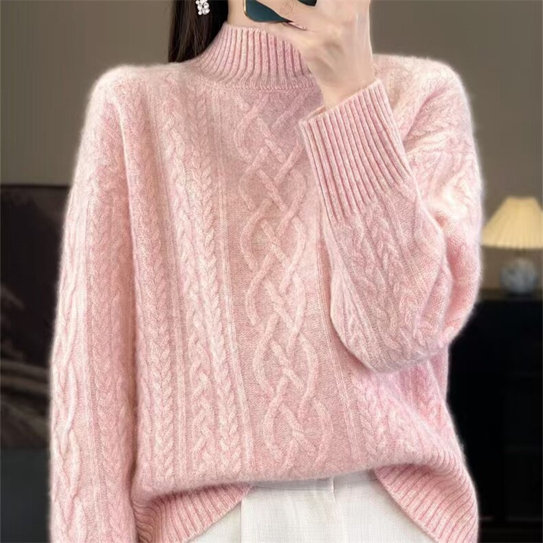 重磅加厚半高领绞花毛衣女2025秋冬新款长袖保暖针织打底毛衫上衣,针织衫/毛衣,萱芳婷羊绒