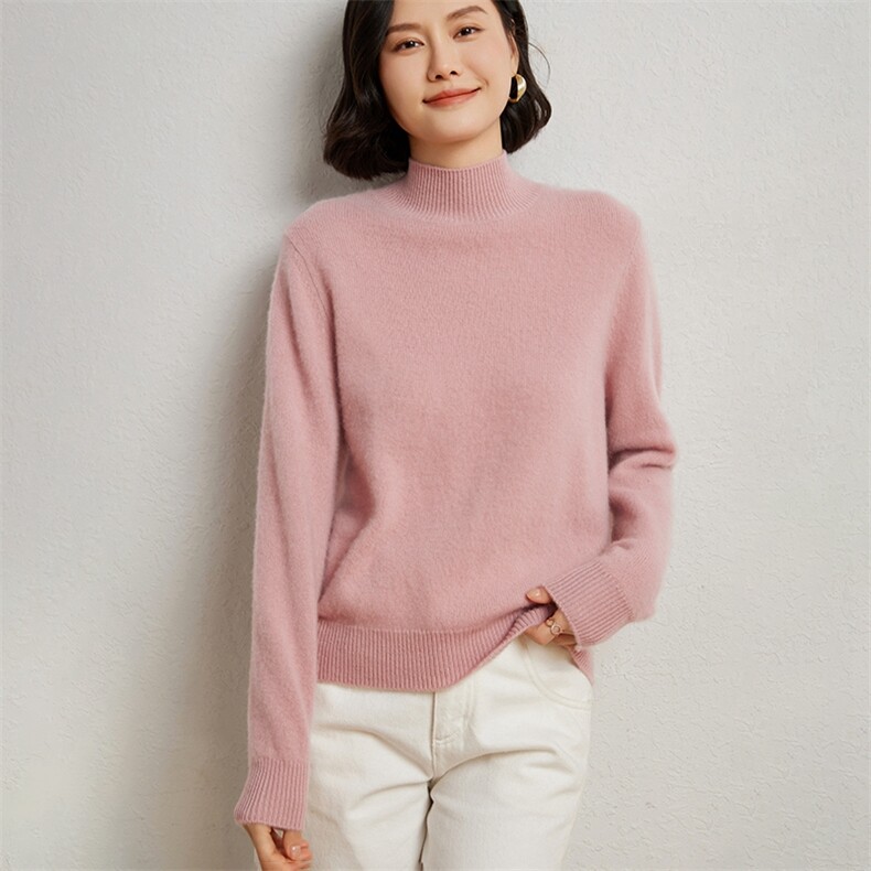 时尚女士双股加厚半高领衫显瘦保暖优雅百搭,女装羊绒衫,臻维羊绒