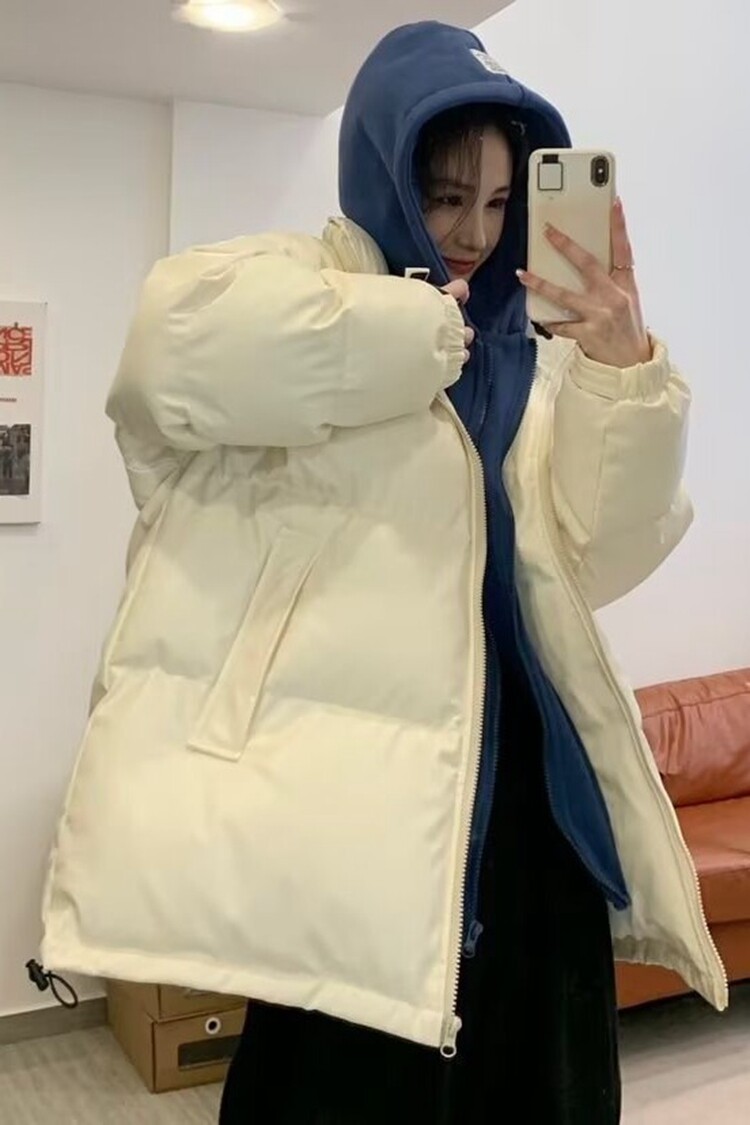 短款假两件羽绒服连帽加厚保暖情侣同款黑色面包防寒外套冬,男装羽绒服,星座218-8