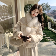 狐狸毛新中式木耳边羽绒服外套女2026冬季新款90白鸭绒保暖上衣潮，女装羽绒服，2C218