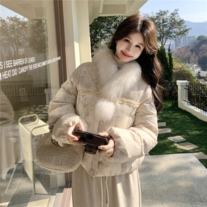 狐狸毛新中式木耳边羽绒服外套女2026冬季新款90白鸭绒保暖上衣潮图片