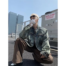 现货金属配饰水洗牛仔夹克短款牛仔外套男士垫肩立领牛仔夹克网图，男装工装外套，星座302B-2