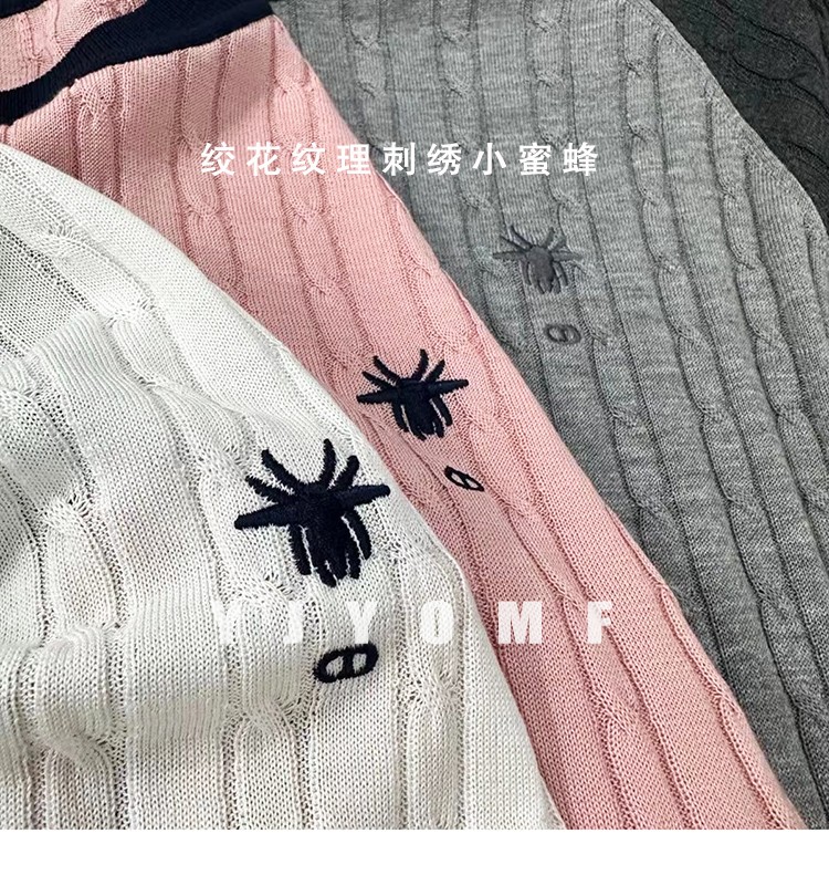 小蜜蜂刺绣短袖圆领套头2024年夏季针织衫,女装羊毛衫,百纯羊绒