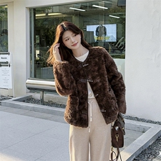 圆领皮毛一体2C229-81185-P180-K328，女装短外套，2C229