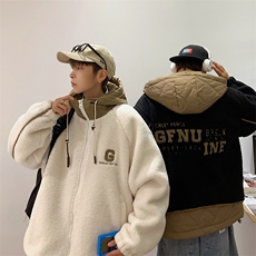 羊羔毛棉衣重磅韩版连帽美式宽松棉服加厚宽松冬装外套-8608-P150，男装棉衣，电商A020