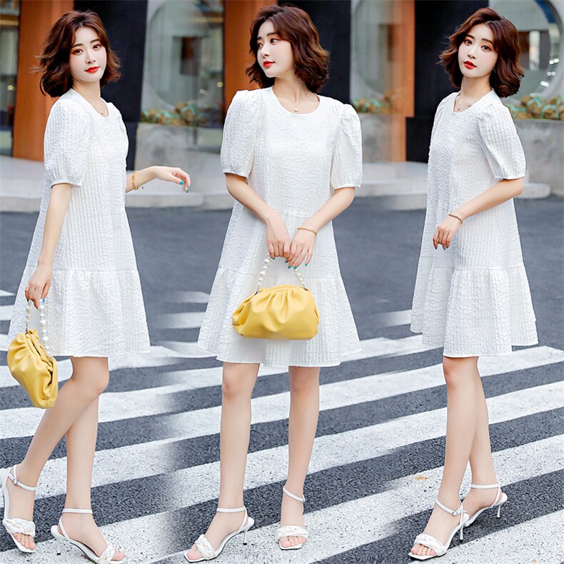 2026新款年夏季圆领时尚气质中长款百搭韩版优雅连衣裙，女装连衣裙，尚洛菲