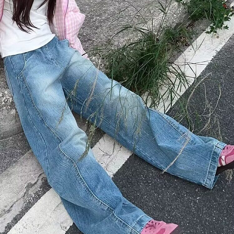 K511-P53大码美式潮水洗弯刀牛仔裤女新款高街阔腿宽松休闲,男装牛仔裤,电商B323A