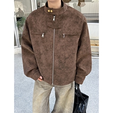 2026春季抖音得物高品质新款扎染PU皮衣立领雾面皮夹克外套男P48，男装夹克，星座207