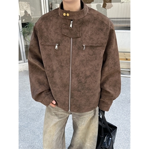 2026春季抖音得物高品质新款扎染PU皮衣立领雾面皮夹克外套男P48图片