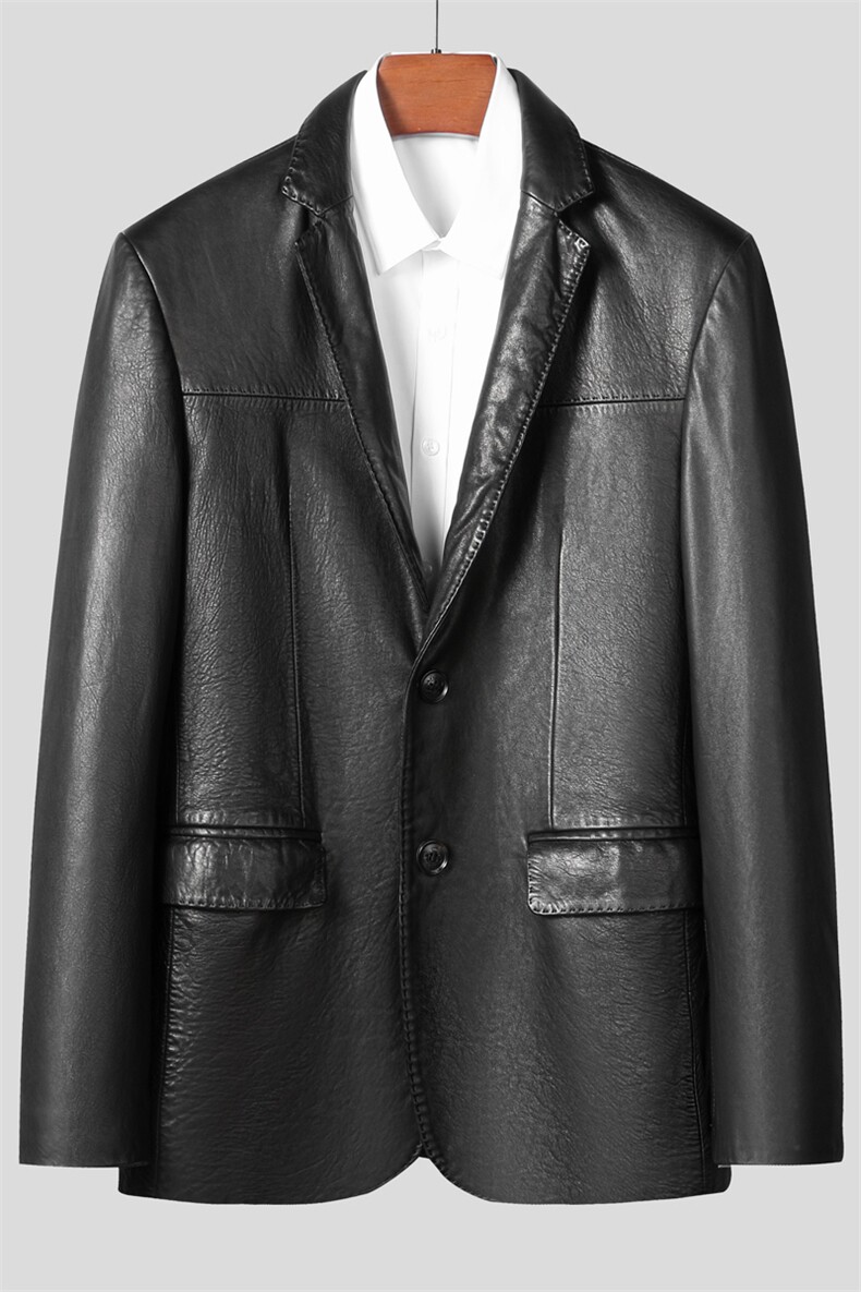 Z21055男士2023秋冬新款西服绵羊皮油蜡皮衣男翻领皮西装P750图片