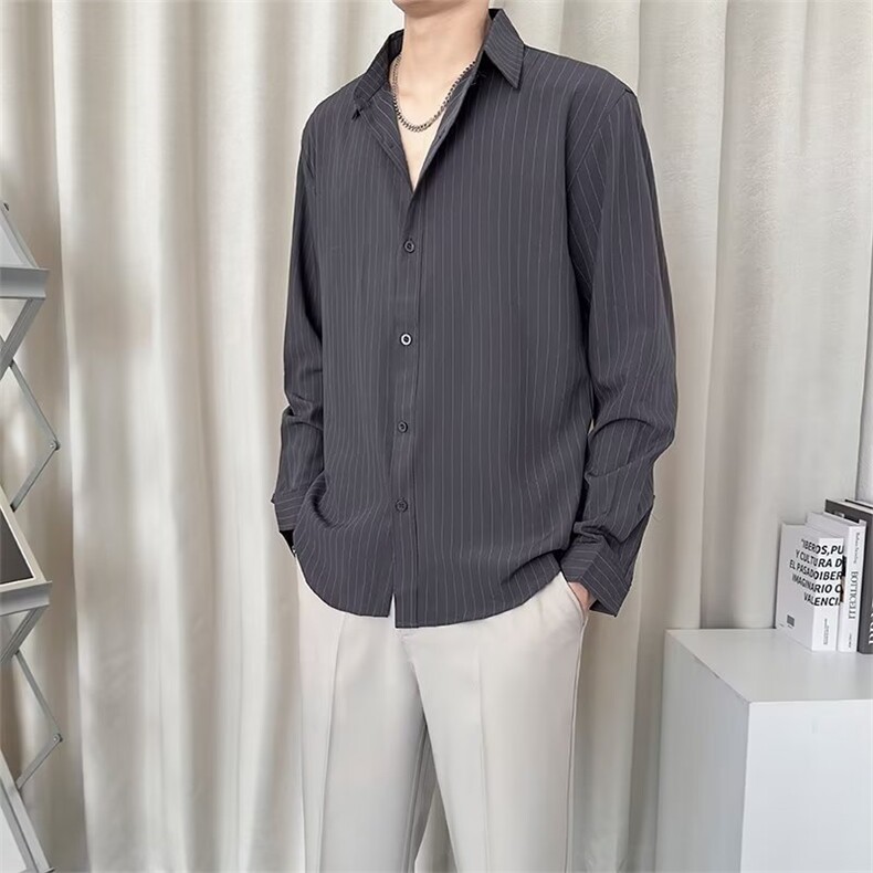条纹衬衫男2023春秋季新款抗皱免烫商务休闲衬衣FT4P38图片