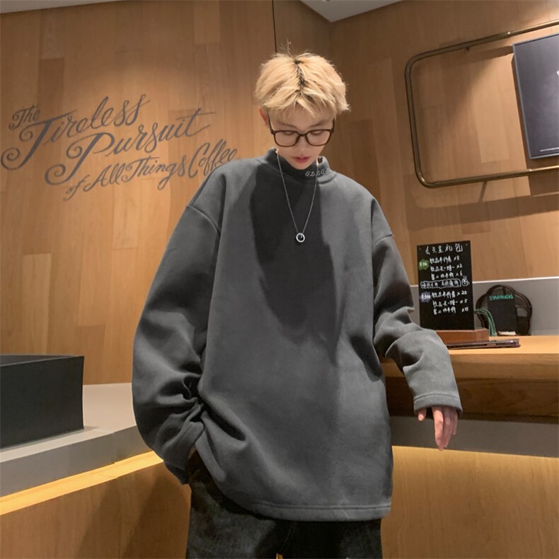 秋冬新款内景德绒内搭宽松半高领卫衣男潮大码长袖T恤WY9575/P30图片
