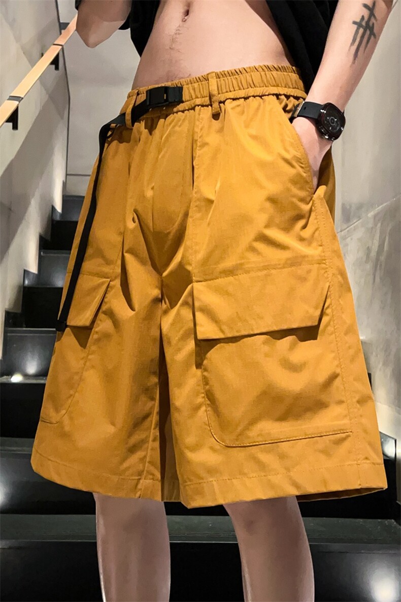 新款潮牌设计感自带腰带工装短裤多口袋五分休闲裤2024夏季男短裤,男装牛仔裤,电商A409-1