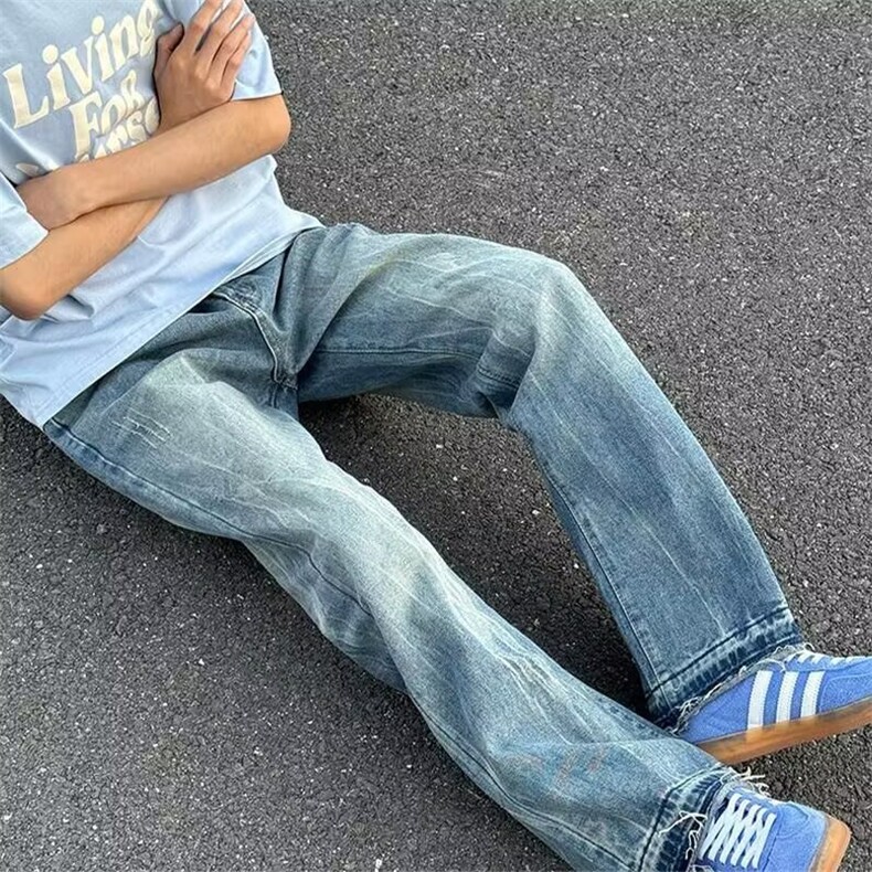 现货 美式复古微喇叭宽松直筒牛仔裤男K8394/P47图片