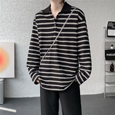 8XL-M条纹定律polo衫男翻领长袖t恤大版宽松上衣CX3011-P39，男装T恤，电商D206-1