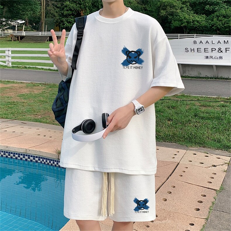 电商DSA028-TZDTHP420-P50 夏季华夫格套装男T恤短裤两件套港风图片