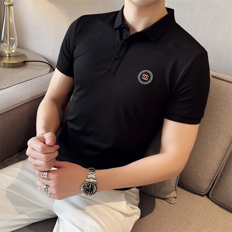 2024夏季新款修身短袖POLO衫韩版时尚印花T恤男D8808-p55控85，男装Polo衫，电商D303