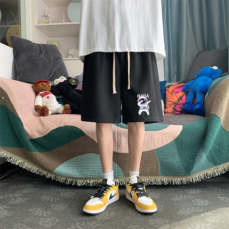 HD74225-P22 华夫格短裤男大码宽松五分裤男直筒中裤图片
