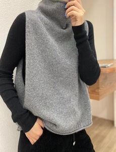 羊绒衫马甲背心女秋冬新款高领纽扣无袖上衣宽松显瘦羊毛针织坎肩图片