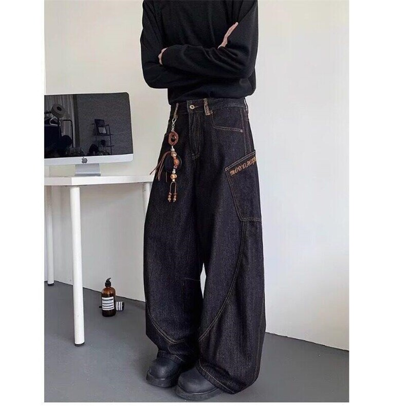 美式座山蟒牛仔裤男女潮牌复古宽松阔腿裤小众拖地裤WLY222-P55,男装牛仔裤,星座1008