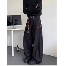 美式座山蟒牛仔裤男女潮牌复古宽松阔腿裤小众拖地裤WLY222-P55，男装牛仔裤，星座1008