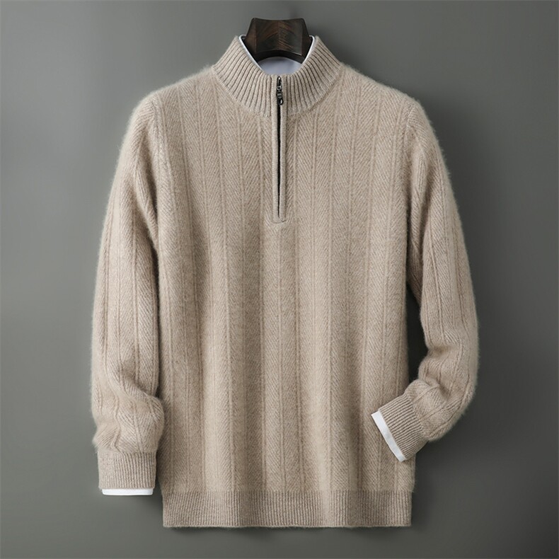 2025年秋季时尚都市半开竖花时尚百搭通勤简约休闲，男装羊毛衫，千国羊绒