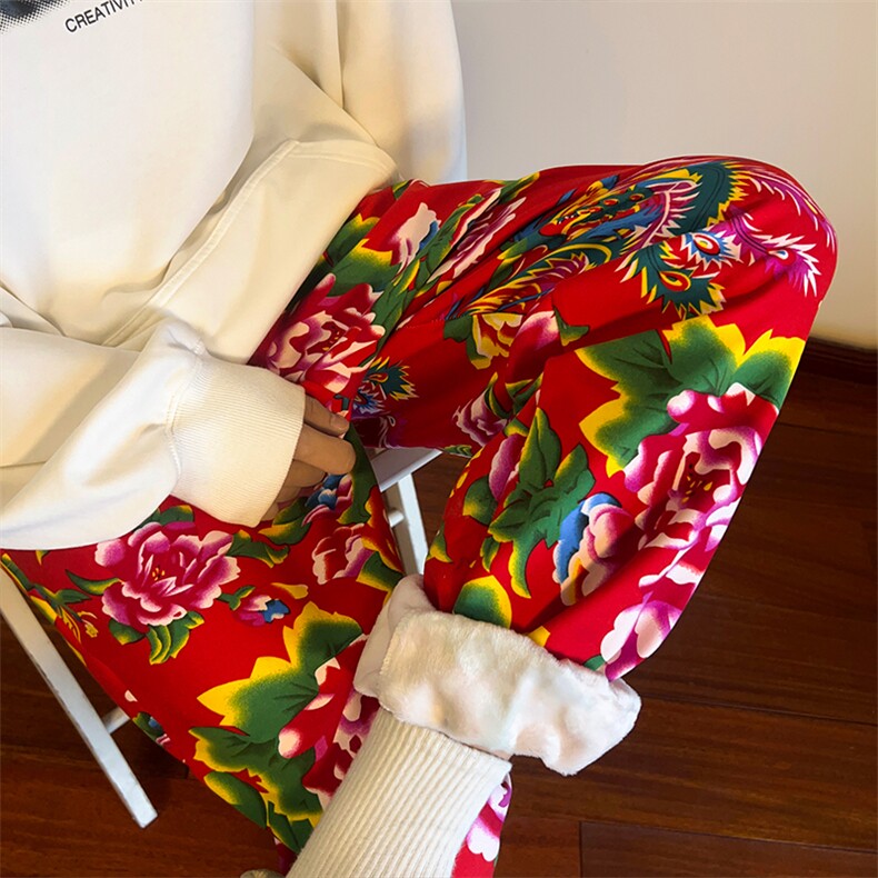 11潮风东北大花加绒裤宽松束脚阔腿裤棉裤潮XZ211-1-K2373-P55，男装棉裤，星座211-1