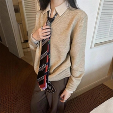 重磅北极绒假两件衬衫领毛衣美式高街复古休闲慵懒纯色翻领针织衫，男装针织衫/毛衣，电商A486-1