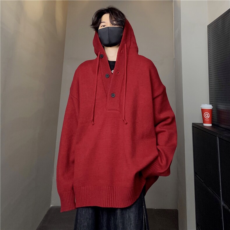 美式K总同款半开衫纽扣连帽毛衣针织衫男女慵懒风情侣上衣潮p68,男装针织衫/毛衣,电商C307