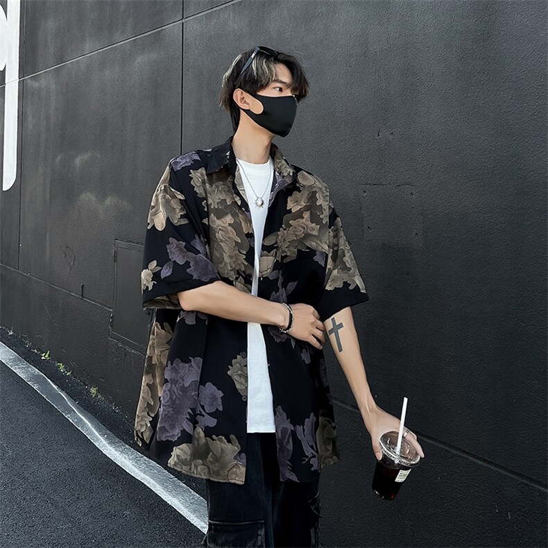 F319-P382025夏季新款日系潮牌短袖衬衫男美式高街休闲衬衣现货,男装衬衫,星座512-6