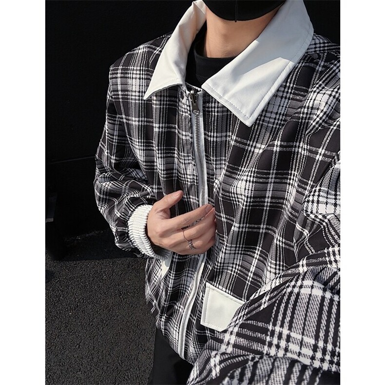 双面穿皮衣格子夹克外套机车服J2456-P85,男装夹克,星座1213