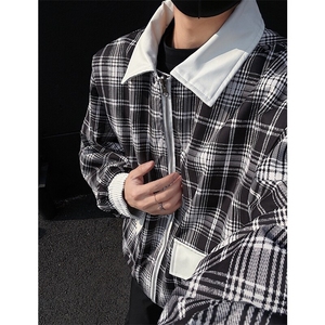 双面穿皮衣格子夹克外套机车服J2456-P85图片