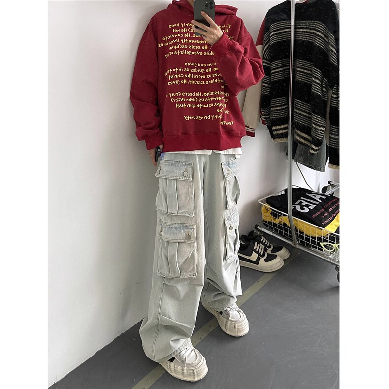 Cleanfit美式复古多口袋宽松直筒男女牛仔裤3XZ502-K707-P65控88,男装牛仔裤,星座502