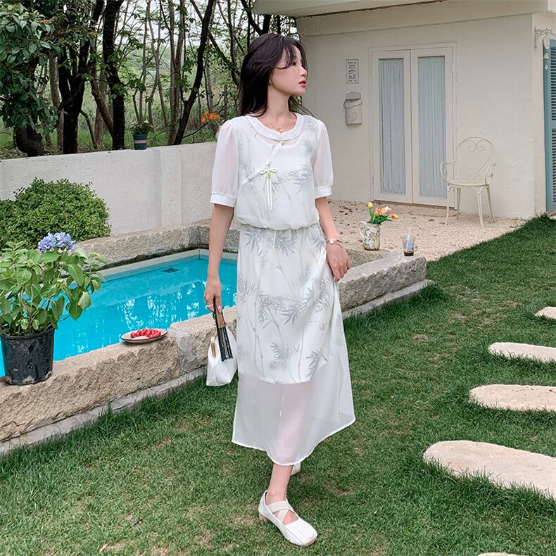 现货！2024夏装新款新中式G风长款连衣裙869-P115-K175,女装连衣裙,简古