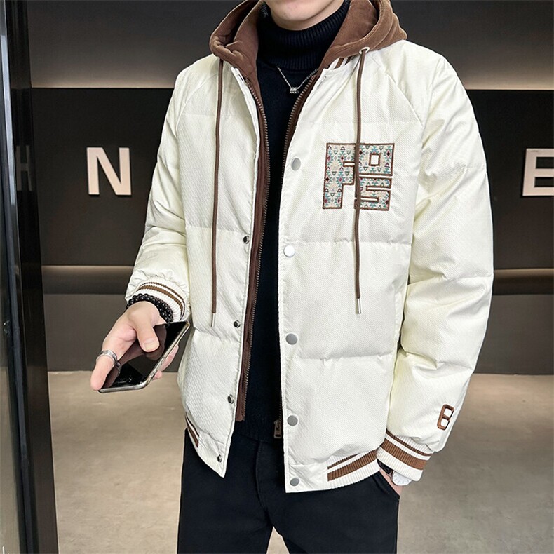 2025新款男羽绒服冬季连帽假两件外套微阔版型B240-YR8069-P215,男装羽绒服,电商B240