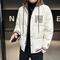 2025新款男羽绒服冬季连帽假两件外套微阔版型B240-YR8069-P215，男装羽绒服，电商B240