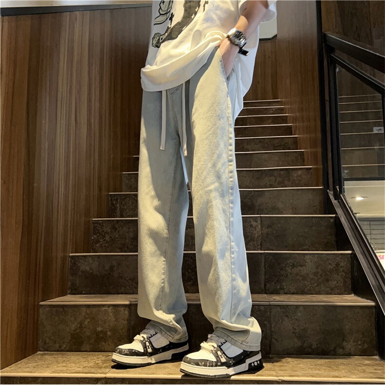 美式黄泥牛仔裤男夏季薄款抽绳松紧宽松水洗直筒长裤子N01661-P39，男装牛仔裤，星座308B-2