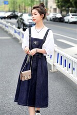 2022夏季新款时尚牛仔背带裙显瘦百搭减龄连衣裙，女装连衣裙，钱塘布衣